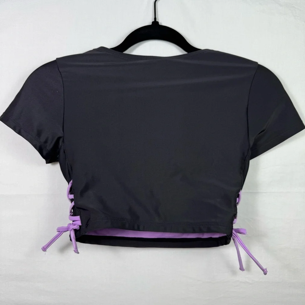 Justice Black and Pink Crop Swim Shirt Girls Size L
